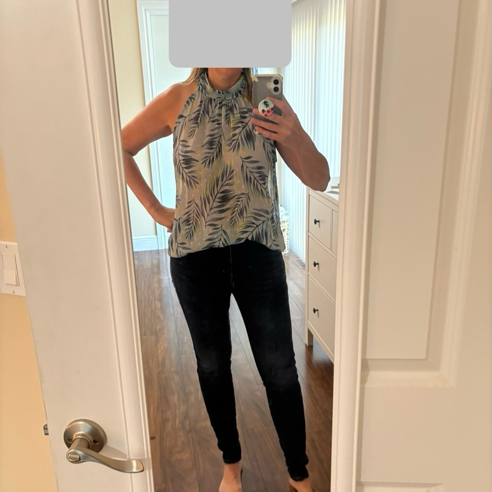 Ariella Blue and Green Leaf Print Top